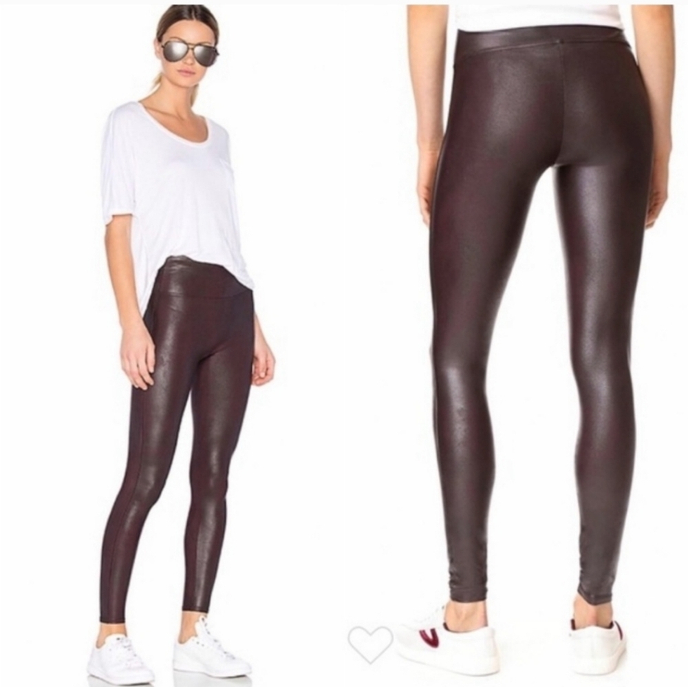Spanx Burgundy Wine Red Maroon Faux Leather Leggings LIKE NEW Size‎ Large 2437